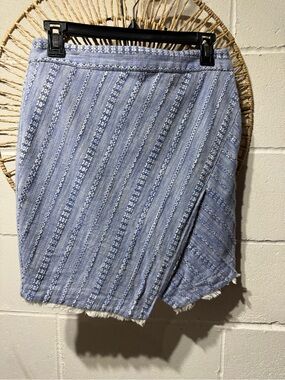 LOFT Light Blue Striped Wrap Mini Skirt